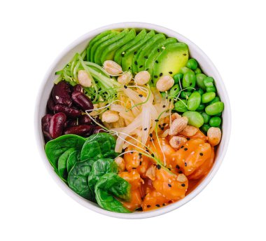Beyaz somonlu Hawai Poke Bowl 'u.