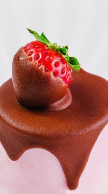 Çikolata ve çilekle süslenmiş güzel pembe kremalı pasta.