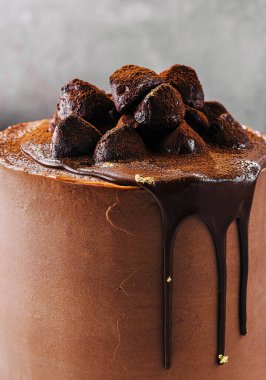 Çikolatalı pasta ve yer mantarı.