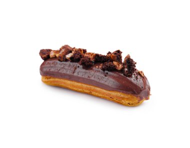 Beyaz üzerine çikolata kremalı ve fındıklı ekler.