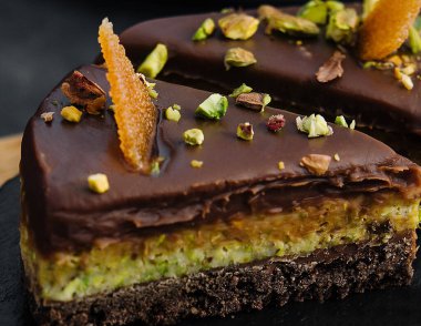 Şam fıstıklı pasta. Kapatın.