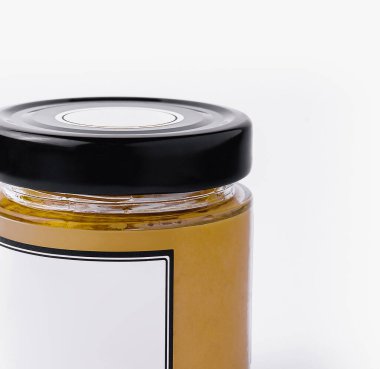 Fıstık ezmesinin etiketli, yiyecek ve market kavramları için mükemmel yakın plan görüntüsü.