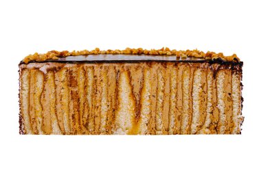 Pastanın tamamı dikey olarak leziz krema ve çikolata kremalarını gösteriyor.