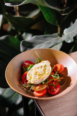 Taze domatesli Burrata peynirli salata ve zeytinyağlı roka.