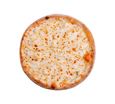 Erimiş peynir ve hafif bir bitki serpiştirilmiş altın hamurlu yeni yapılmış bir pizza. Bu lezzetli yemek en basit haliyle her yemek için idealdir..