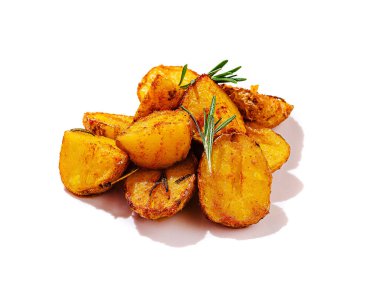 Altın, kızarmış patates dilimleri taze otlarla süslenir. Bu iştah açıcı yemek canlı renkler ve her yemek için mükemmel leziz bir doku sergiliyor..