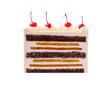 Lezzetli bir katmanlı pasta alternatif çikolata ve portakal dilimleri içerir. Krem şanti ve parlak kırmızı kirazlarla kaplıdır. Bu da onu her bayram için görsel olarak çekici kılar..