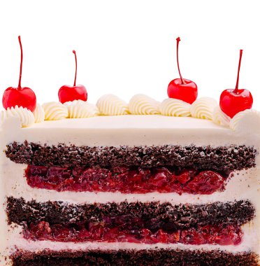 Tatlı kiraz dolgulu zengin çikolatalı pasta tabakaları krem şanti ve parlak kırmızı kirazlarla kaplıdır. Doğum günleri ya da düğünler gibi kutlamalar için mükemmeldir..