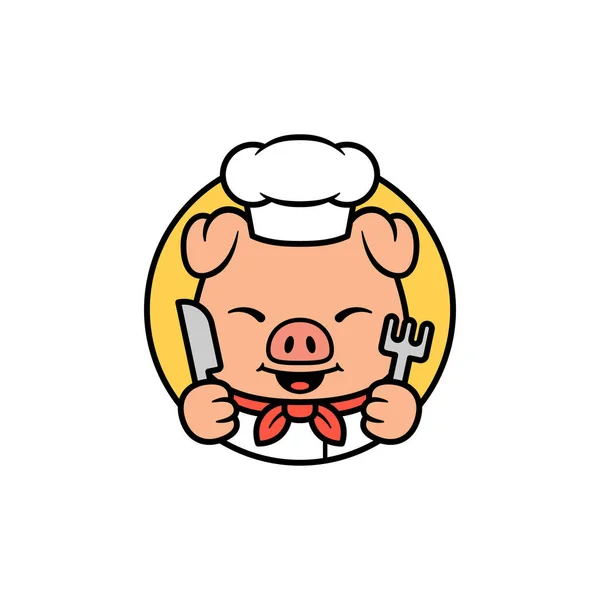 猪厨师圆形标志图解 — 图库矢量图片