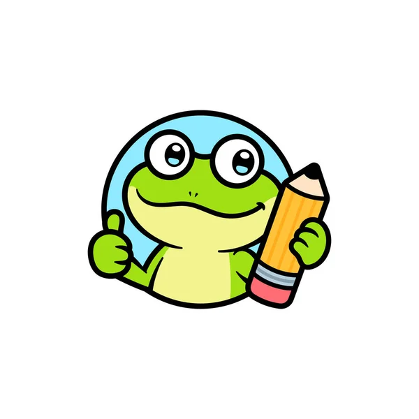 Frog Holding Matita Logo Llustrazione — Vettoriale Stock