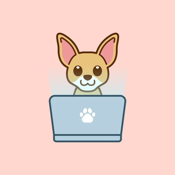 Chihuahua Mignon Utilisant Illustration Ordinateur Portable — Image vectorielle
