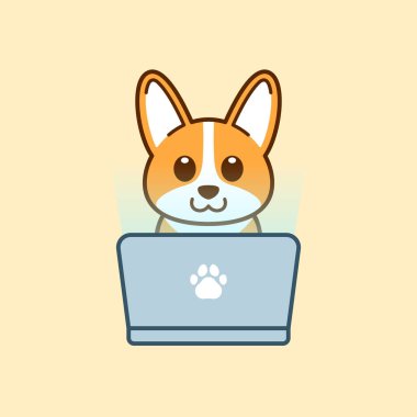 Şirin Corgi Laptop Çizimi Kullanıyor