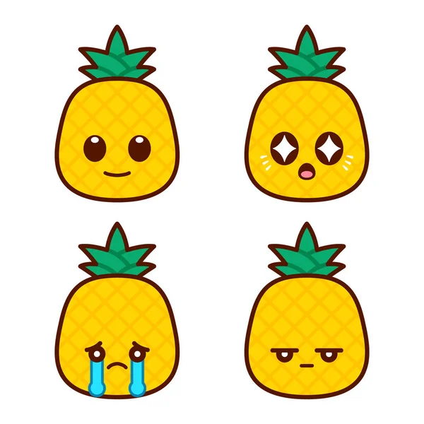Set Cute Pineapple Stickersbromeliaceae — Vetor de Stock