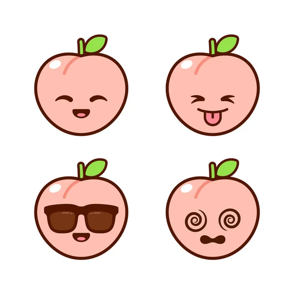 Set Cute Peach Stickers — Archivo Imágenes Vectoriales