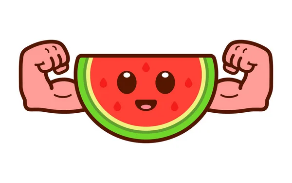 Cute Strong Watermelon Character Illustration — 스톡 벡터