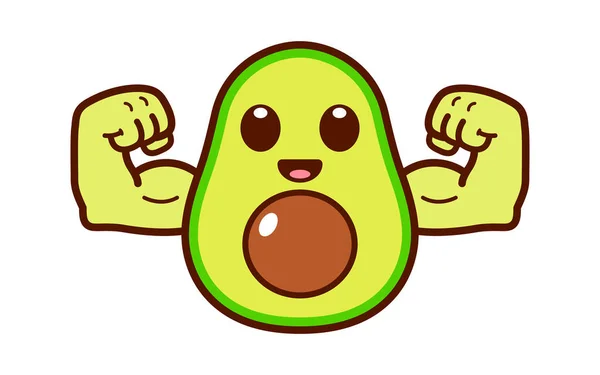 Cute Strong Avocado Character Illustration — 스톡 벡터
