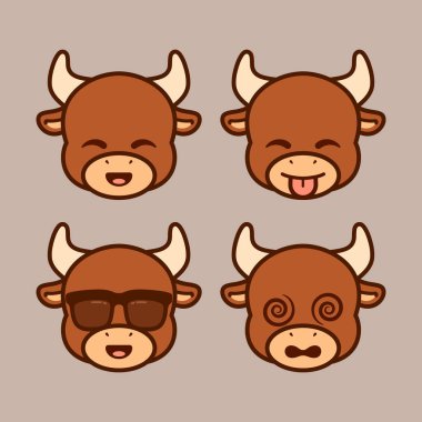 Set of Cute Bull Stickers