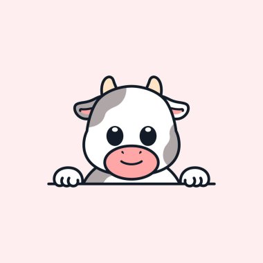 Cute Peeking Cow Vector Illustration
