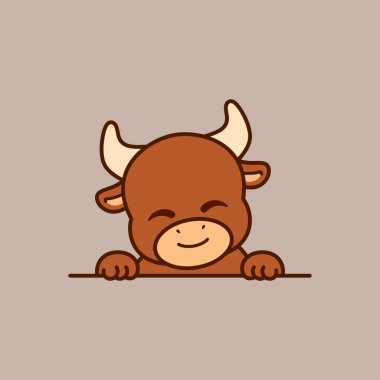 Cute Peeking Bull Vector Illustration