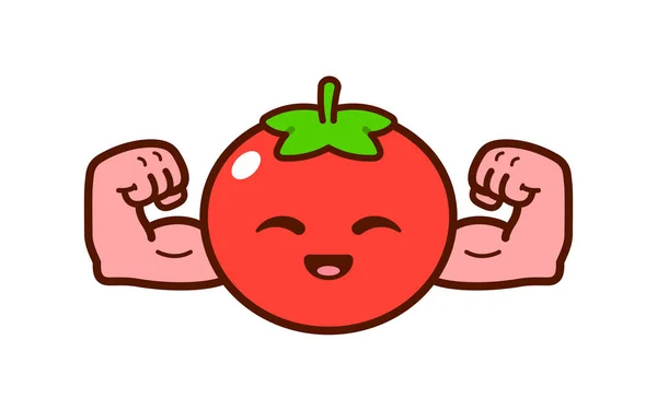 Illustration Caractère Tomate Forte Mignonne — Image vectorielle