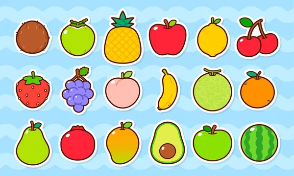 Collection Vector Flat Design Fruit Stickers — Stock Vector