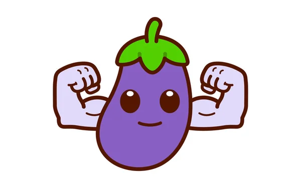 Şirin Güçlü Patlıcan Karakteri Çizimi — Stok Vektör