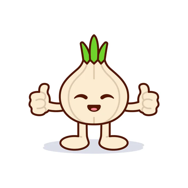 Cute Garlic Character Giving Thumbs — Stock Vector