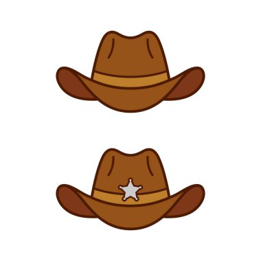 Kovboy Şapkası ve Şerif Şapka Düz Tasarım Çizimi