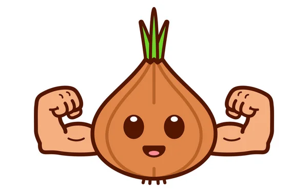 Cute Strong Onion Character Illustration — Stock Vector