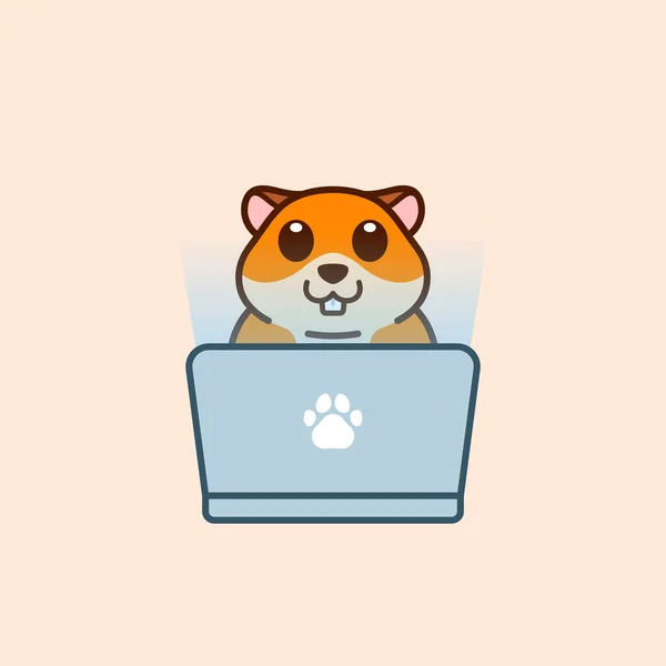 Niedlichen Hamster Mit Laptop Illustration — Stockvektor