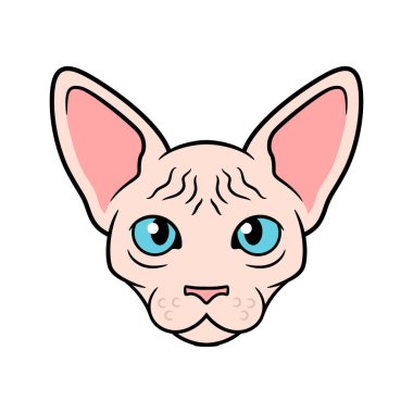 Vektör Sphynx Kedi Çizgi Film Başı İllüstrasyonu