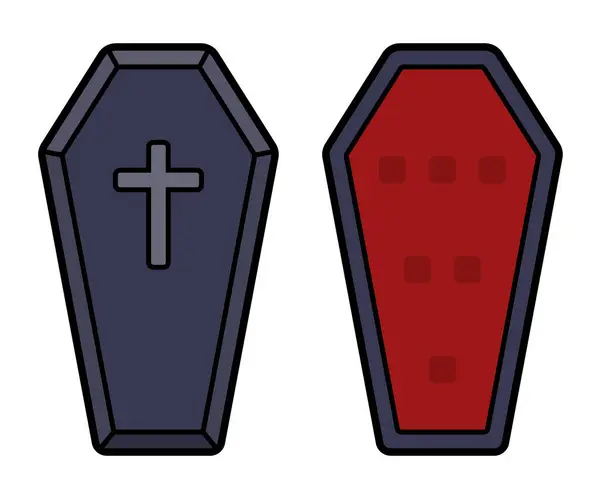 Vector Coffin Illustratie Met Zwarte Omtrek — Stockvector