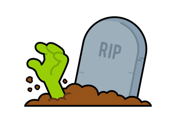 Рука выходит из могилы с черным контуром