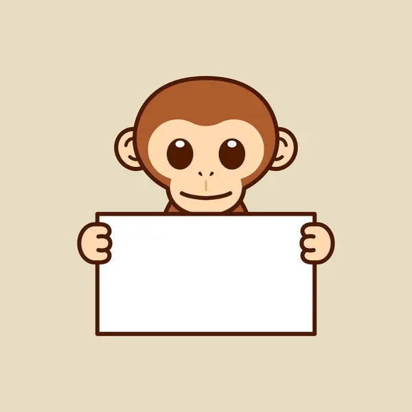 Cute Monkey Holding Blank Sign — Stock Vector
