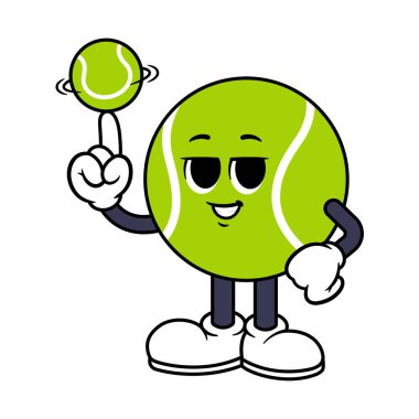 Vektör Tenis Topu Karakteri Parmak Üzerinde Dönen Tenis Topu