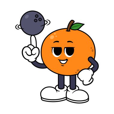 Vektör Turuncu Karakter Parmak Arasında Dönen Bowling Topu