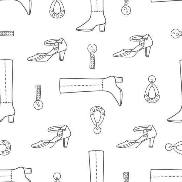 Векторный Графический Бесшовный Рисунок Женской Одеждой Ювелирными Изделиями Женская Обувь — стоковый вектор