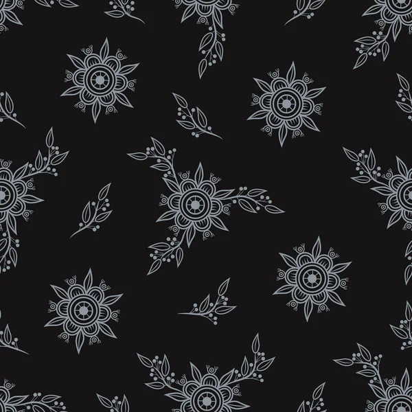 Motif Floral Floral Abstrait Vectoriel Sans Couture Sur Fond Noir — Image vectorielle