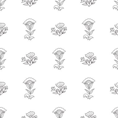 Gri bir arka planda halk tarzında çiçeklerle ilkbaharda pürüzsüz desen