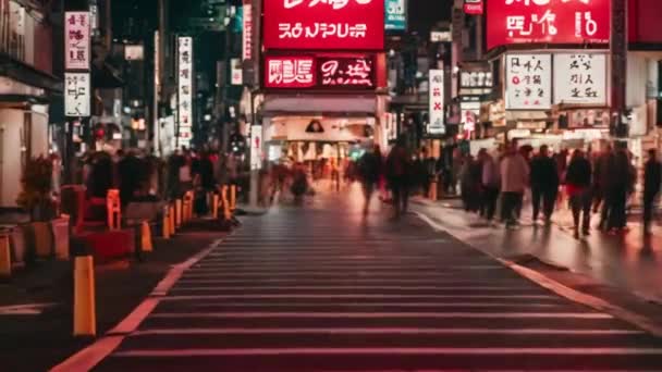 Zpomalení Při Přecházení Davu Chodců Noci Tokio Japonsko — Stock video