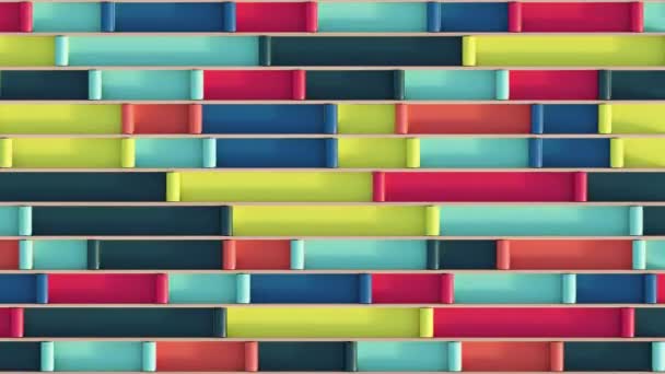 レーン3Dループアニメーションに沿ってカラフルなシリンダーロール 概念抽象的な現代のループ 幾何学的な移動ブロック インフォグラフィック チャート 金融市場 無限ループの背景 — ストック動画