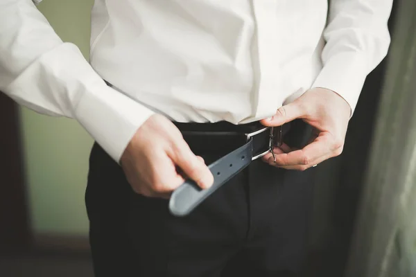 stock image Young handsome man relaxing at his apartment in a hotel after business meeting.