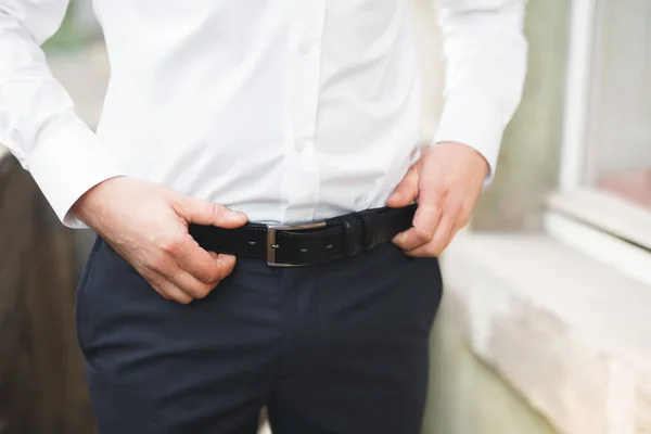 stock image Beautiful man, groom posing and preparing for wedding.