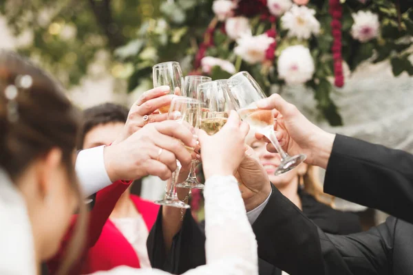 Sposa Sposo Con Bicchieri Champagne — Foto Stock