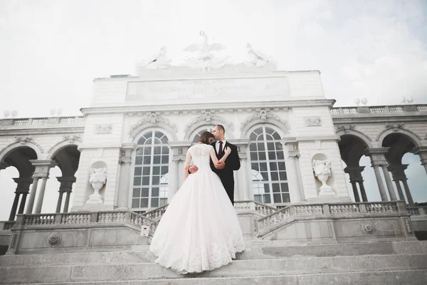Luxus Házaspár Menyasszony Vőlegény Pózol Luxus Város — Stock Fotó