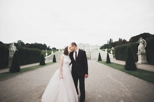 Luxus Házaspár Menyasszony Vőlegény Pózol Luxus Város — Stock Fotó