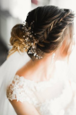 Düğün sabahı peçeli güzel bir gelin portresi..