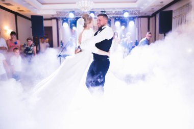 Güzel bir düğün çifti yeni evlendi ve ilk danslarını ediyorlar..