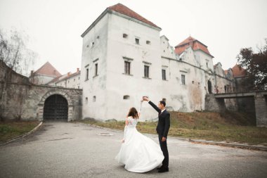 Güzel düğün çifti yeni evlendi ve dans ediyor..