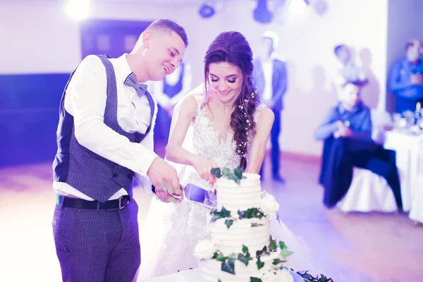 Bride Groom Wedding Cutting Wedding Cake — Stock Photo, Image